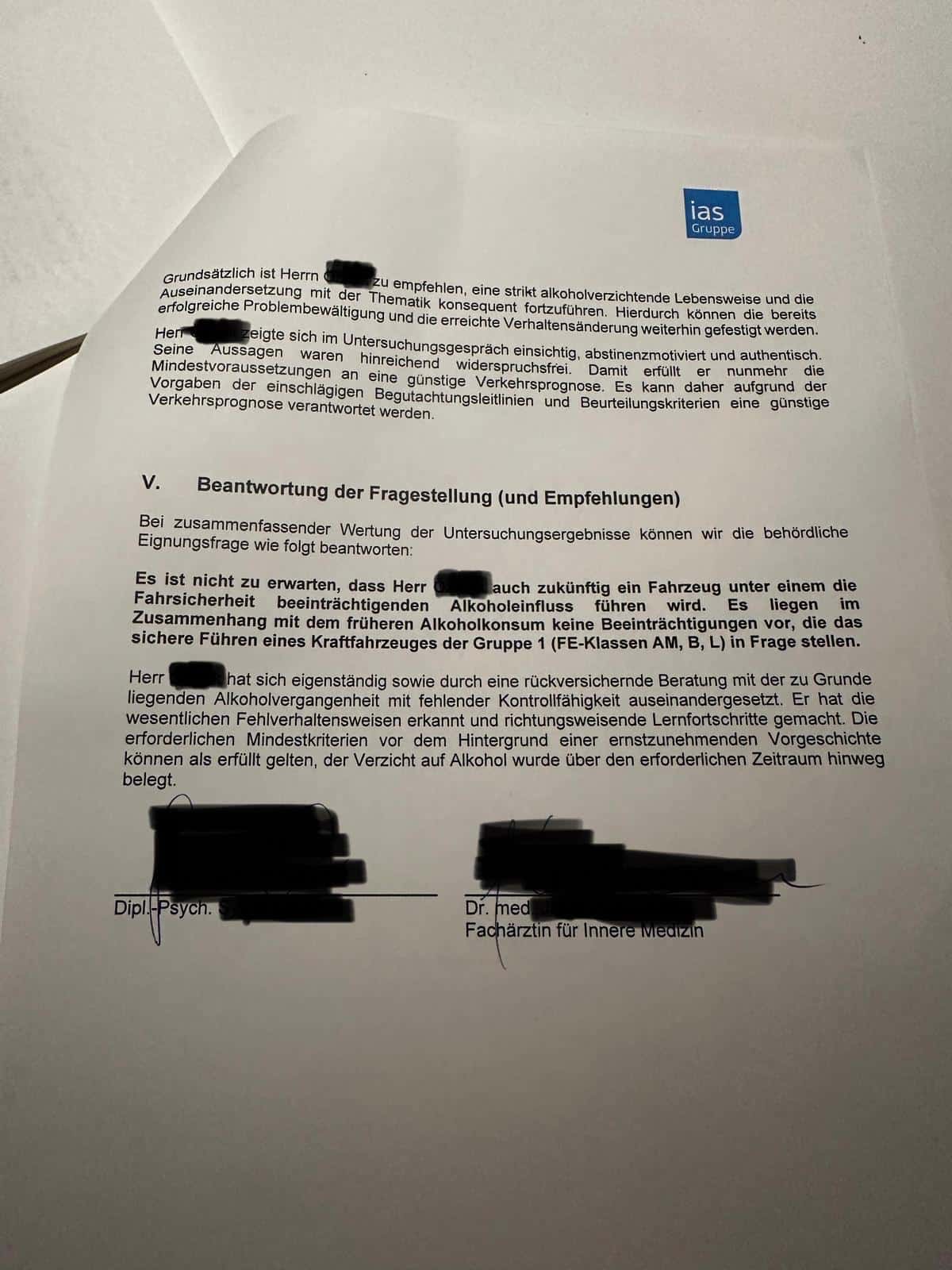 MPU Bestanden Beleg von Sandra M.