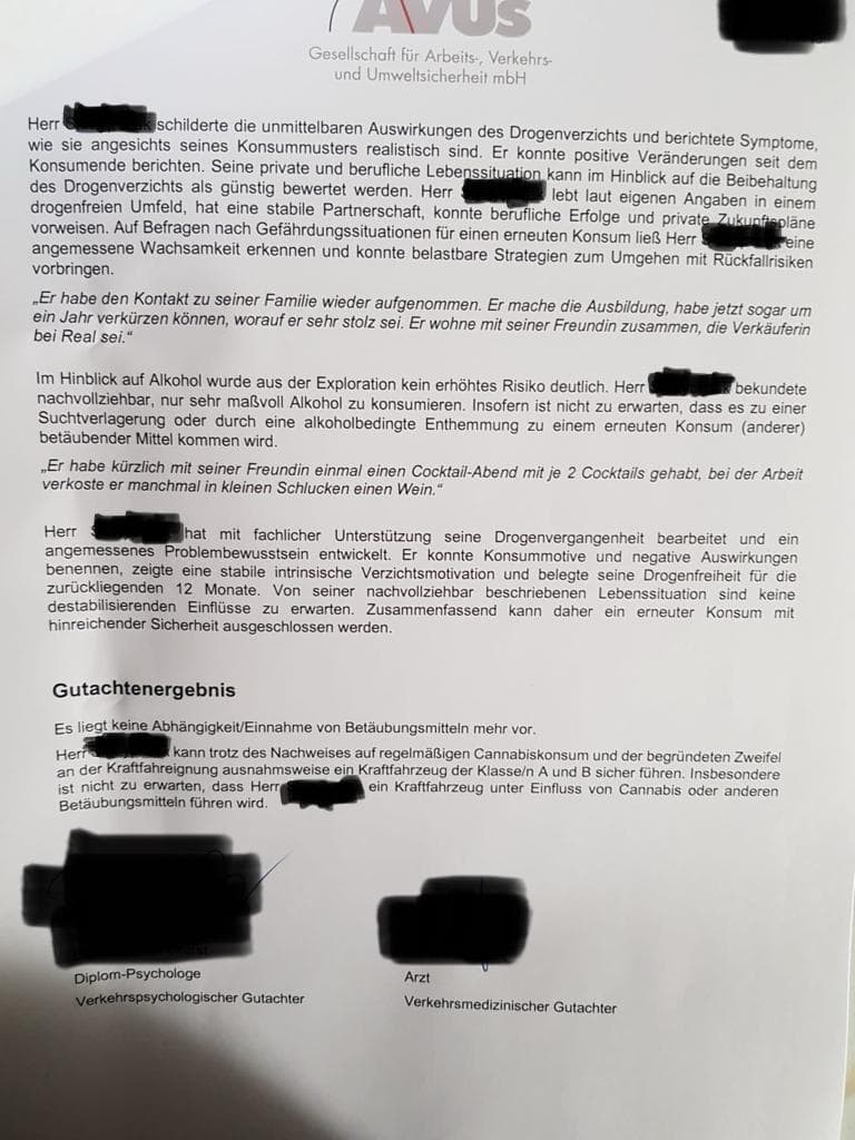 MPU Bestanden Beleg von Julia B.