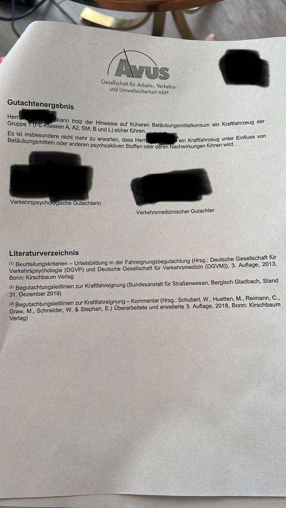 MPU Bestanden Beleg von Michael D.